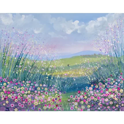 flower meadow art greetings card and art print called evening stroll by Julia Tanner Art - flower landscape art print