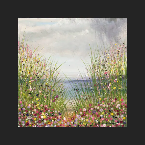 a glass coaster of wildflowers and grasses by the sea by Julia Tanner Art