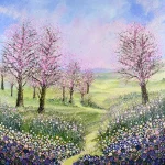 cherry tree greetings card by Julia Tanner Art, the painting is called cherry blossom
