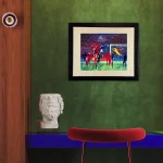 black framed football art by Julia Tanner