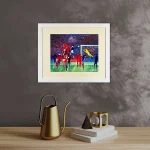 corner kick in a white frame in a room setting by Isle of Wight artist Julia Tanner