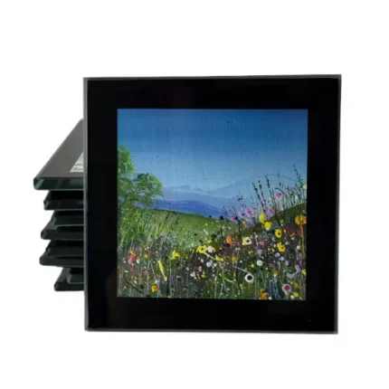floral fields glass coaster by Julia Tanner Art