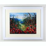 a framed hand embellished print of a poppy meadow by Isle of Wight artist julia tanner