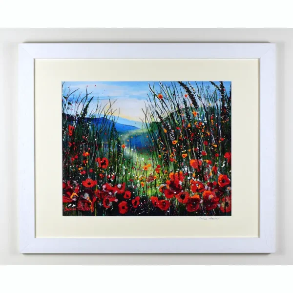 poppies framed hand embellished print a framed hand embellished print of a poppy meadow by Isle of Wight artist julia tanner