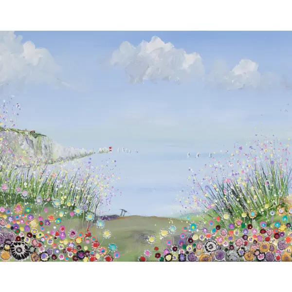 summer at the needles-3 Isle of Wight painting - art greetings card and print, - a painting called summer at the needles by Julia Tanner Art