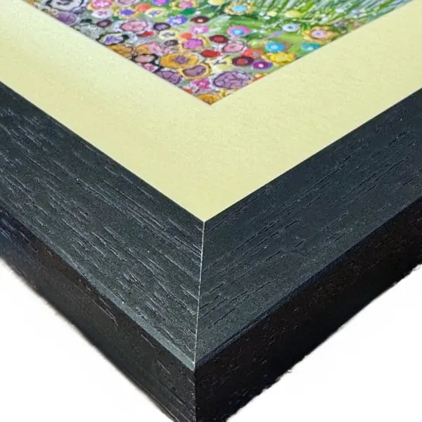 summer at the needles black frame corner summer at the needles, the corner of a print in a black frame by Isle of Wight artist Julia Tanner