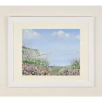 a white framed hand embellished print of the needles lighthouse at alum bay on the Isle of Wight by Julia Tanner Art