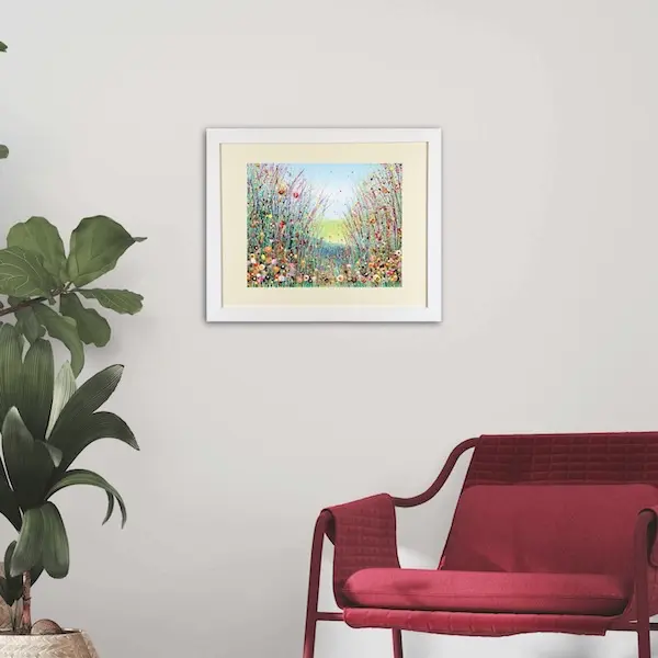 summer medow white frame room set summer meadow in a white frame in a room setting by Julia Tanner art