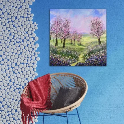 cherry blossom a hand embellished canvas print by Julia Tanner in a room setting