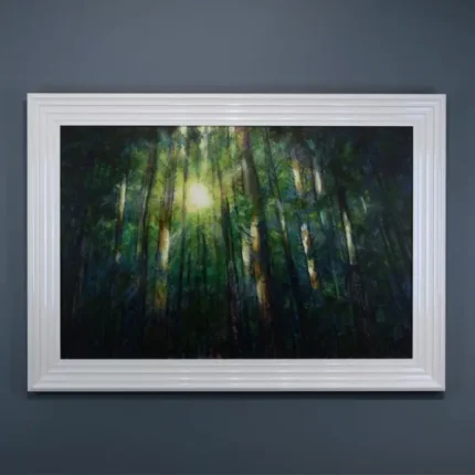 woodland painting called sunlit forest by Isle of Wight artist Julia Tanner