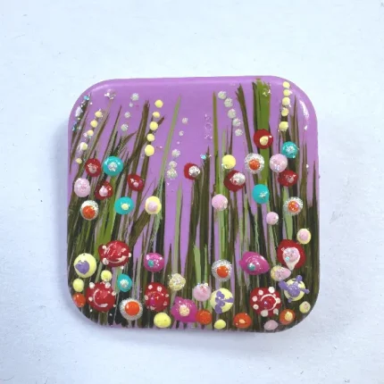 lovely in lilac square flower meadow brooch by Julia Tanner Art