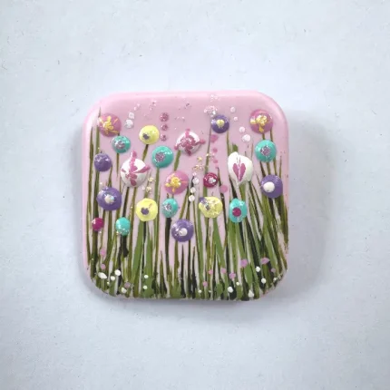 square hand painted flower meadow brooch by Julia Tanner Art