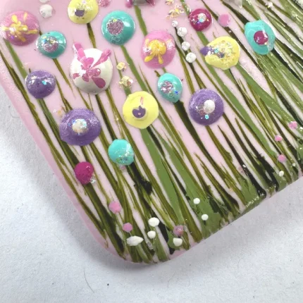 square flower meadow brooch - corner detail of the square pretty in pink brooch by Julia Tanner
