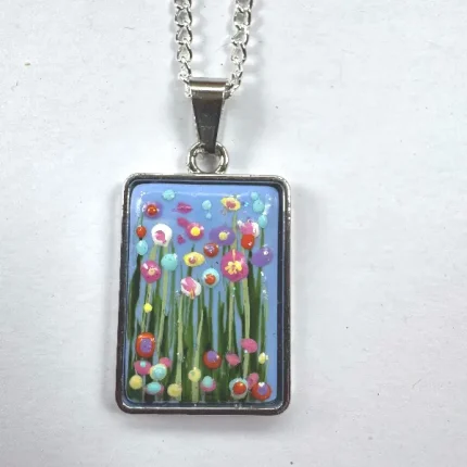 blue rectangular flower meadow necklace