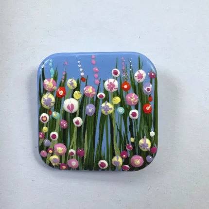 blue square flower brooch