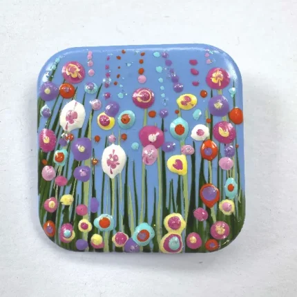 blue square flower meadow brooch by Isle of Wight artist Julia tanner