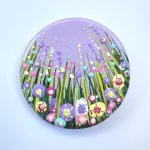 lovely in lilac round flower meadow brooch handmade and handpainted by Julia Tanner