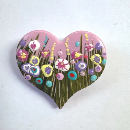 pink heart flower brooch by Julia tanner art