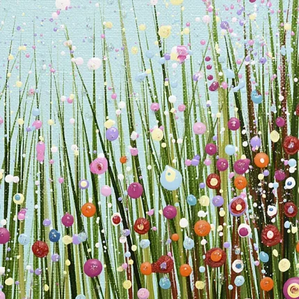 turquoise original flower meadow painting by Julia Tanner Art