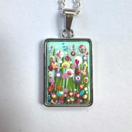 rectangular turquoise flower necklace by Julia tanner art