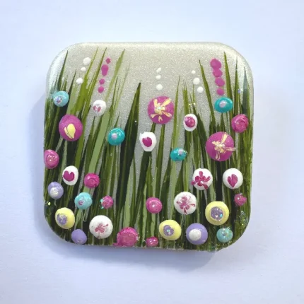 white square flower meadow brooch by Julia Tanner Art